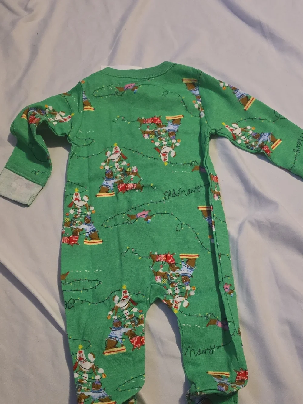 Old Navy Green Holiday Print Footed One-Piece